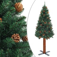 vidaXL Úzky vianočný stromček s pravým drevom a šiškami zelený 150cm PVC - cena, srovnání