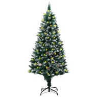 vidaXL Zasnežený umelý vianočný stromček s LED a borovicovými šiškami 150cm - cena, srovnání
