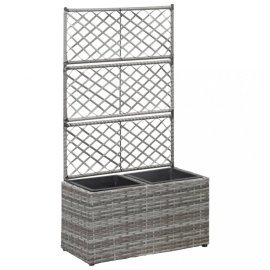 vidaXL Truhlík trelážou a 2 kvetináči 58x30x107 cm polyratan Sivá 46934