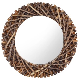vidaXL Nástenné zrkadlo 60 cm teakové drevo okrúhle