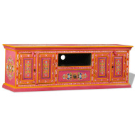 vidaXL Ružový TV stolík z mangového dreva, ručne maľovaný - cena, srovnání
