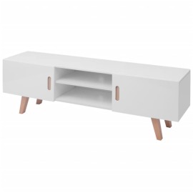 vidaXL Stolík pod TV, MDF 150x35x48,5 cm, vysoký lesk, biely