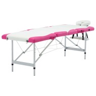 vidaXL 4-zónový skladací masážny stôl bielo-ružový hliníkový