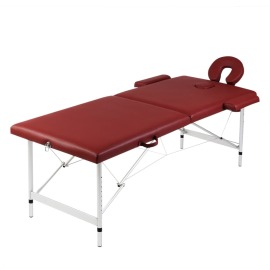 vidaXL Červený skladací masážny stôl, 2 zóny, hliníkový rám