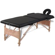 vidaXL Čierny skladací masážny stôl s 2 zónami a dreveným rámom - cena, srovnání