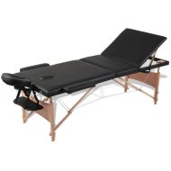 vidaXL Čierny skladací masážny stôl s 3 zónami a dreveným rámom - cena, srovnání