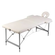 vidaXL Krémovo biely skladací masážny stôl, 2 zóny, hliníkový rám - cena, srovnání