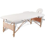 vidaXL Krémovo biely skladací masážny stôl s 2 zónami a dreveným rámom