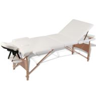 vidaXL Krémovo biely skladací masážny stôl s 3 zónami a dreveným rámom - cena, srovnání