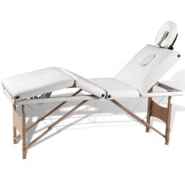 vidaXL Krémovo biely skladací masážny stôl so 4 zónami a dreveným rámom