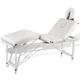 vidaXL Krémovo biely skladací masážny stôl so 4 zónami a hliníkovým rámom