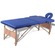 vidaXL Modrý skladací masážny stôl s 2 zónami a dreveným rámom - cena, srovnání