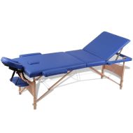 vidaXL Modrý skladací masážny stôl s 3 zónami a dreveným rámom - cena, srovnání