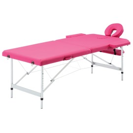 vidaXL Skladací masážny stôl 2-zónový ružový hliníkový