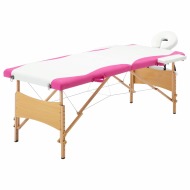 vidaXL Skladací masážny stôl, 2 zóny, drevo, bielo ružový - cena, srovnání