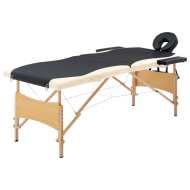 vidaXL Skladací masážny stôl, 2 zóny, drevo, čierno béžový - cena, srovnání