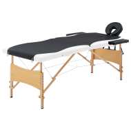 vidaXL Skladací masážny stôl, 2 zóny, drevo, čierno biely - cena, srovnání