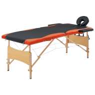 vidaXL Skladací masážny stôl, 2 zóny, drevo, čierno oranžový - cena, srovnání