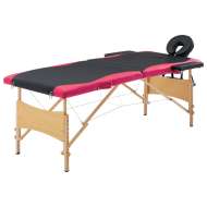 vidaXL Skladací masážny stôl, 2 zóny, drevo, čierno ružový - cena, srovnání