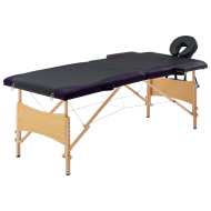 vidaXL Skladací masážny stôl, 2 zóny, drevo, čierny - cena, srovnání