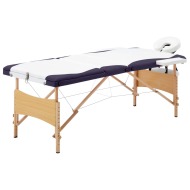 vidaXL Skladací masážny stôl, 3 zóny, drevo, bielo fialový - cena, srovnání