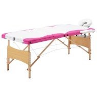 vidaXL Skladací masážny stôl, 3 zóny, drevo, bielo ružový - cena, srovnání