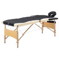 vidaXL Skladací masážny stôl, 3 zóny, drevo, čierno béžový - cena, srovnání