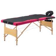 vidaXL Skladací masážny stôl, 3 zóny, drevo, čierno ružový - cena, srovnání