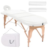 vidaXL Skladací masážny stôl, 4 cm hrubý, 2 podhlavnky, oválny, biely - cena, srovnání
