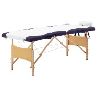 vidaXL Skladací masážny stôl 4 zónový drevený biely a fialový - cena, srovnání