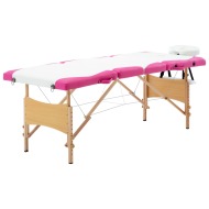 vidaXL Skladací masážny stôl 4 zónový drevený biely a ružový - cena, srovnání