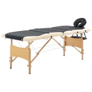 vidaXL Skladací masážny stôl 4 zónový drevený čierny a béžový - cena, srovnání