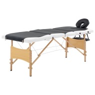 vidaXL Skladací masážny stôl 4 zónový drevený čierny a biely - cena, srovnání