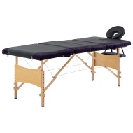 vidaXL Skladací masážny stôl 4 zónový drevený čierny a fialový