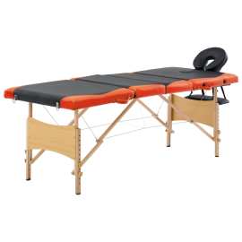 vidaXL Skladací masážny stôl 4 zónový drevený čierny a oranžový