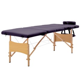 vidaXL Skladací masážny stôl 4 zónový drevený fialový