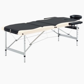 vidaXL Skladací masážny stôl s 3 zónami, hliník, čierno béžový