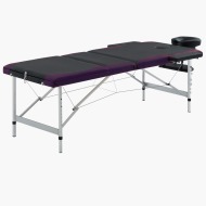 vidaXL Skladací masážny stôl s 3 zónami, hliník, čierno fialový
