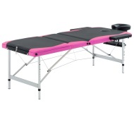 vidaXL Skladací masážny stôl s 3 zónami, hliník, čierno ružový - cena, srovnání