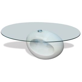 vidaXL Konferenčný stolík, oválna sklenená doska, vysoký lesk, biely