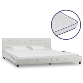 vidaXL Posteľ s matracom z pamäťovej peny biela 180x200 cm umelá koža