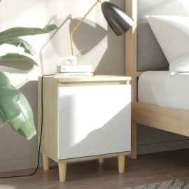 vidaXL Nočné stolíky nohy z dreva 2 ks dub sonoma a biela 40x30x50cm