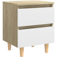 vidaXL Nočný stolík s nohami z masívneho borovicového dreva biely a dub sonoma 40x35x50 cm - cena, srovnání