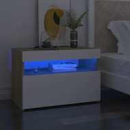 vidaXL Nočný stolík a LED svetlá 2 ks biely a dub sonoma 60x35x40 cm - cena, srovnání