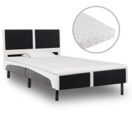 vidaXL Posteľ s matracom, čierno biela, umelá koža 90x200 cm - cena, srovnání