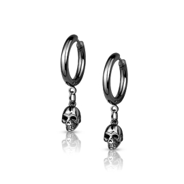 Šperky4u Černé ocelové náušnice kroužky s lebkami