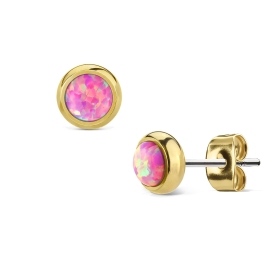 Šperky4u Zlacené ocelové náušnice s růžovými opály