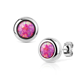 Šperky4u Ocelové náušnice s růžovými opály