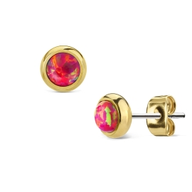 Šperky4u Zlacené ocelové náušnice s tmavě růžovými opály