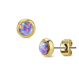 Šperky4u Zlacené ocelové náušnice s fialovými opály